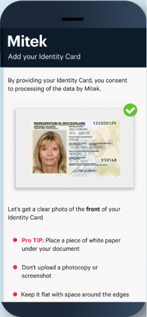 Image of a phone with Mitek Add your Identity card page